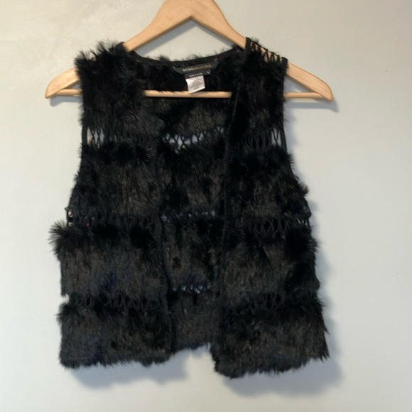 BCBGMaxAzria Black Rabbit Fur Wool Vest - Picture 1 of 5
